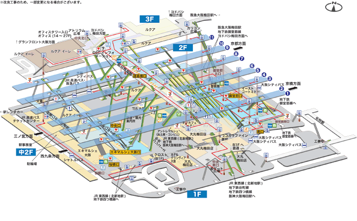 大阪環状線JR大阪駅構内図